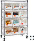 VEVOR 5-Tier Rolling Bin Storage Rack, 12 Organizer Bins, Bin Rack Storage Steel Wire Shelving System with Wheels, Mobile Tool Organizer for Garage, Warehouse, Office, Restaurant, Classroom, Kitchen