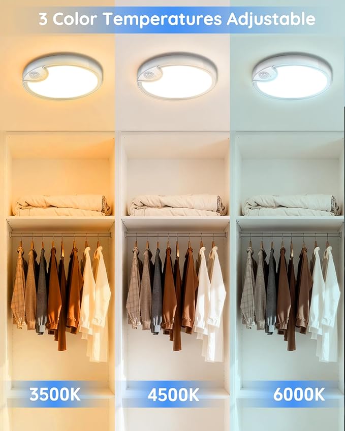 TOOWELL Rechargeable Motion Sensor Ceiling Light: Closet Lights Motion Sensored, Battery Operated Shower Light for Closet Shower Bathroom Pantry Porch 500LM, No Wired, 2 Pack