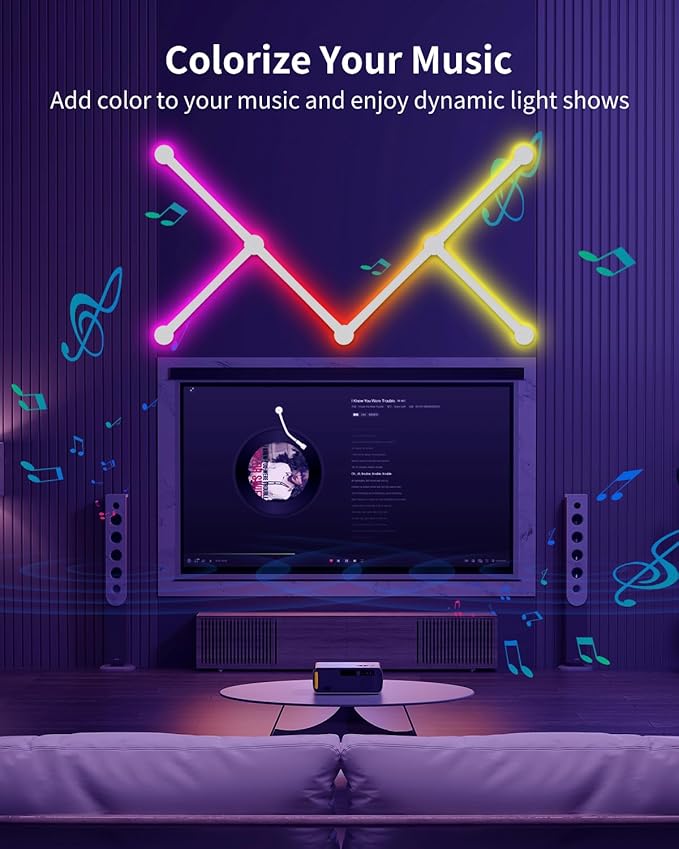Smart LED Wall Lights, Music Sync Voice Control DIY RGB Light Bar with 16M+ Color & 44+ Scenes, Dimmable Home Decor Wi-Fi Wall Light for Gaming Room TV Bedroom (6 Lines)