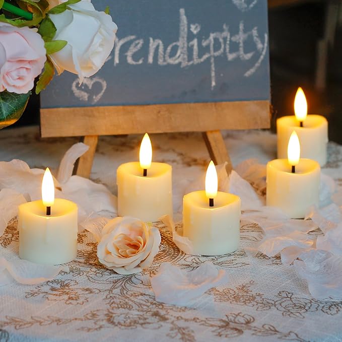 Rechargeable Flameless 1.6" x2.5" Tea Light Candles with Remote & Type-C Charging Cable, Timer LED Flickering Ivory Plastic 6pcs Mini Dripping Wax Votive Tealight