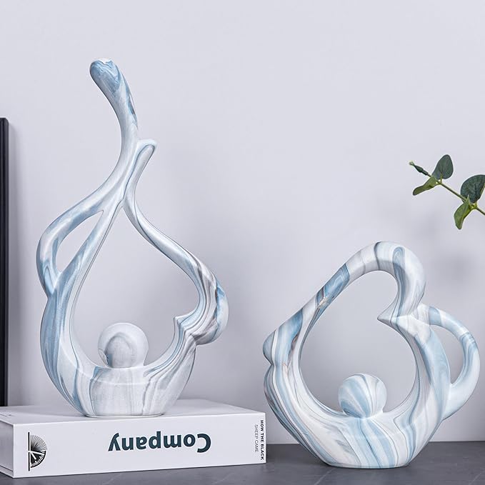 Sculptures Home Decor Ceramic Statue, Blue Sculpture Living Room Table Decor, Shelves Decor Dining Room Table Centerpieces, Abstract Art Coffee Table Decoration, Heart Decor