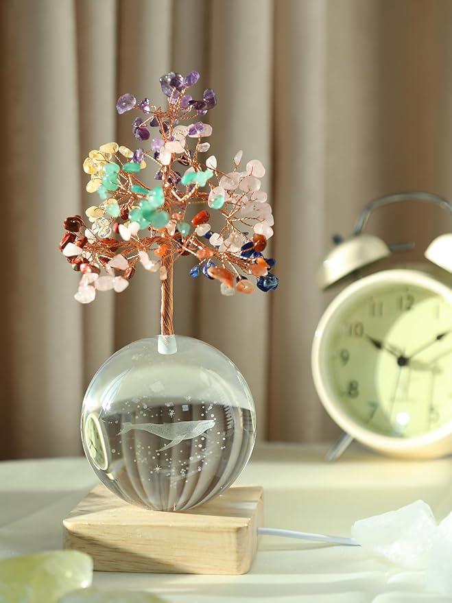 Crystal Tree of Life, 7 Chakra Healing Tree with Multicolor Night Light for Home Decor, Office Desk Decor, Birthday Gift for Women, Christmas, Thanksgiving (3D Whale)