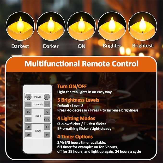 Yme Rechargeable Tea Lights Candles with Charger Storage Base, 6 Pack Battery Operated LED Flameless Votive Candles with Remote Timer for General Room Home Lantern Weddings Emergency Party Decor