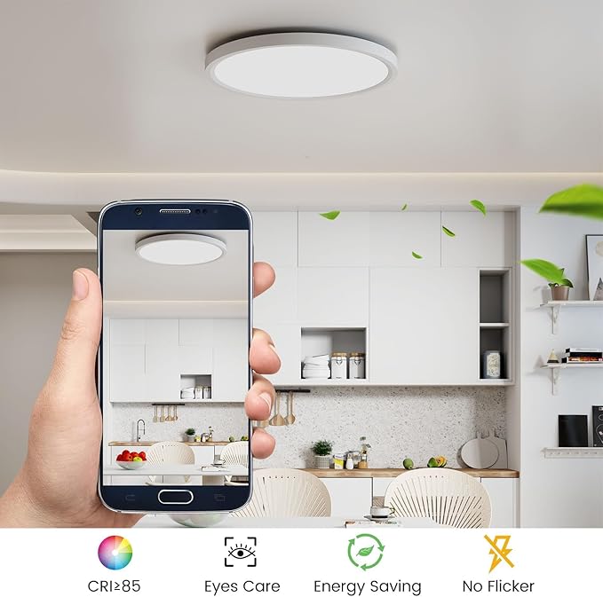4Pack Flush Mount Ceiling Light with Nightlight 12inch,24W 2400LM Dimmable LED Ceiling Lights with Remote & APP Control,2700K-6000K Adjustable,Perfect for Bedroom/Living Room,Round White