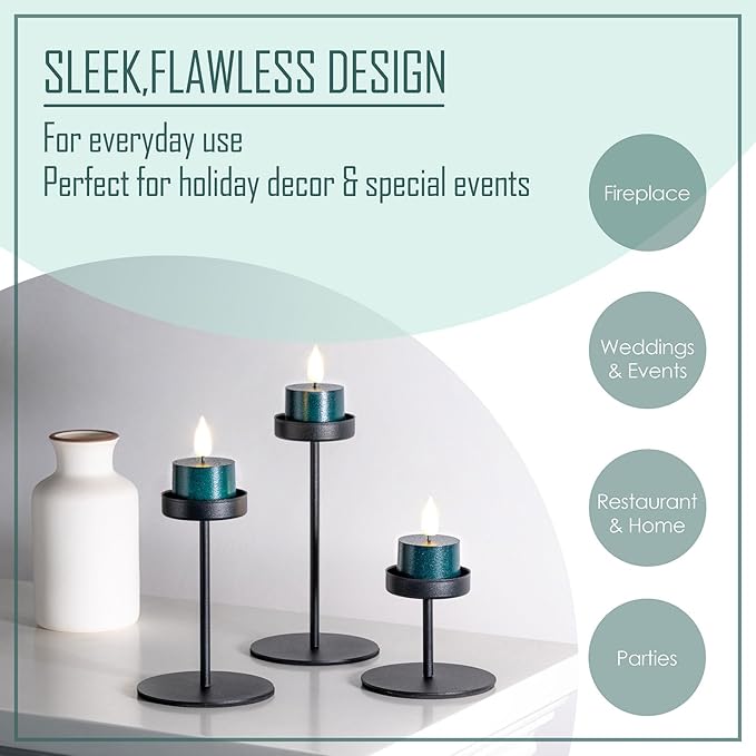 Smtyle Small Green Flickering Flameless Candles with Remote – Battery-Operated Round Xmas Candles, Set of 3 Long-Lasting Tealight for Christmas Decor, Table Decorations & Home Mantel Display