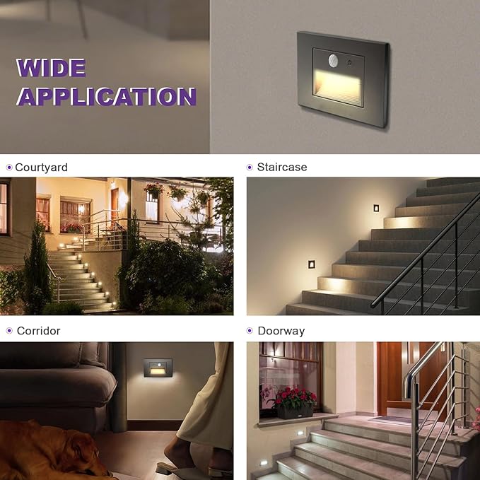 4-Pack Horizontal LED Step Lights, Motion Sensor & Dusk to Dawn, IP65 Waterproof, 3000K-5000K Adjustable, Anti-Glare Louvered, 3W 120V Stair Lights Indoor Outdoor, Bronze, ETL Certified