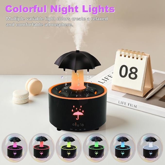 Rain Humidifier Oil Diffuser, Raindrop Essential Oil Aromatherapy Diffuser for Bedroom, 360° Rotating Raindrop & 7 LED Mood Lights, Auto Shut-Off, Quiet Cool Mist Humidifier for up to 24 Hrs