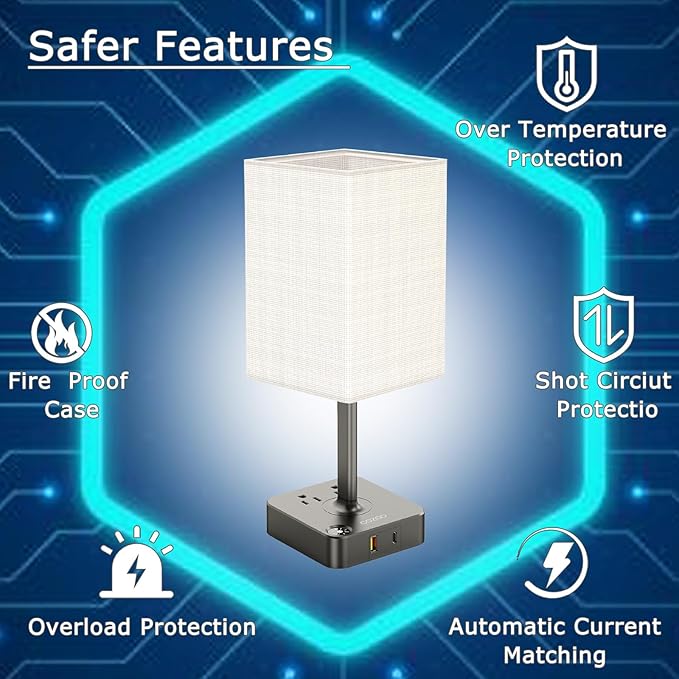 cozoo Bedside Table Lamp with 3 Levels Brightness,Dimmable Table Lamp with USB C+A Charging Ports,2 AC Outlets,Nightstand Lamp White Shade,Touch Bedroom Lamp for Living Read Work