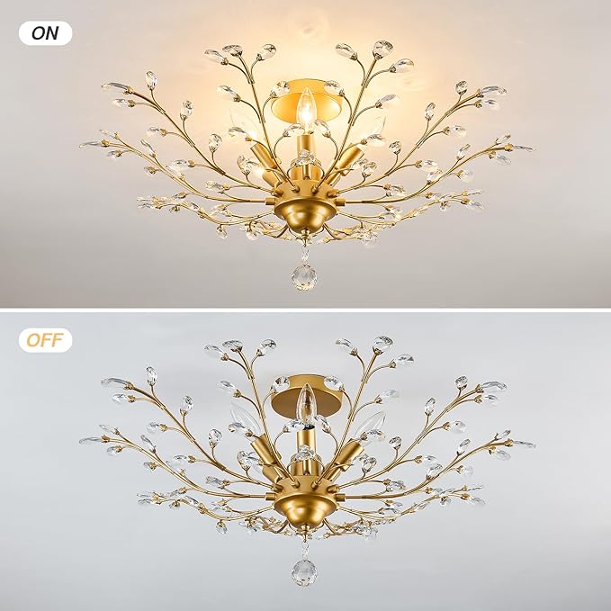 CVKASH 5-Light Vintage Small Crystal Chandelier Modern Brushed Gold Branche Ceiling Light Fixture Farmhouse for Kitchen Dining Room Living Room Bedroom Hallway Foyer