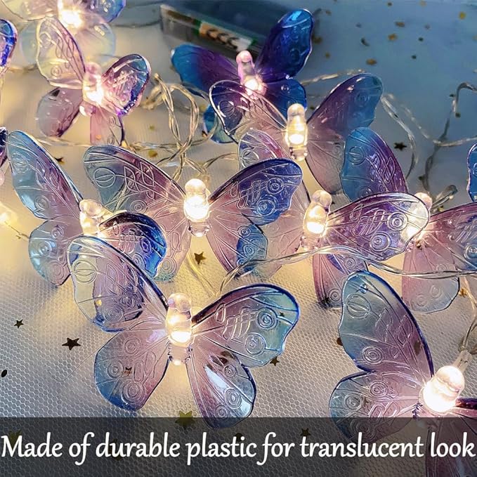 Fielegen 20 LED Butterfly String Lights, 9.84ft/3 Meter Battery Powered Purple Butterfly Fairy Lights for Home Bedroom Indoor Outdoor Garden Wedding Party Holiday Summer Decoration