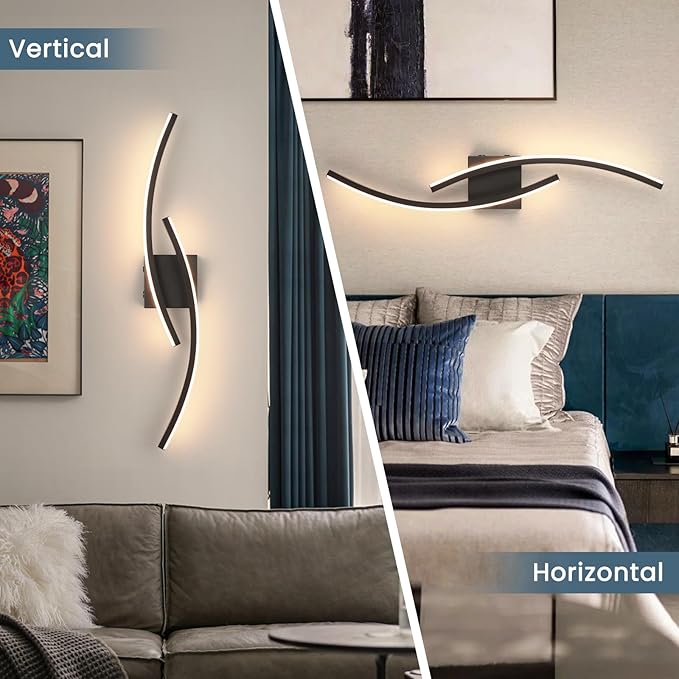Battery Operated Wall Sconce Set of 2,Black Wall Sconces with Remote Control,3000K-6000K Modern LED Wireless Wall Light for Living Room, Hallway, Bedroom, 39.3 Inch (2 Pack)
