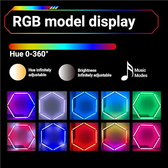 RGB Hexagon LED Lights, 356 Colors Mode w/Music Sync LED Garage Lights, Smart App & Remote Control, DIY Honeycomb Ceiling Light for Studio Gym Basement Decor (RGB 1 Hexagon)