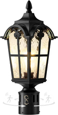 Motion Sensor Outdoor Post Lights,17.7" Dusk to Dawn Lamp Post Light Fixture, 360°Detection 3 Lighting Modes Outdoor Lighting,Waterproof Aluminum Pole Lantern for Yard Patio Pathway Garden