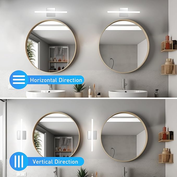 Combuh 16Inch LED Bathroom Vanity Light Bar Color Changing 3CCT Dimmable Shining Over Mirror Lighting Fixture Indoor Wall Sconces Modern 9W Chrome