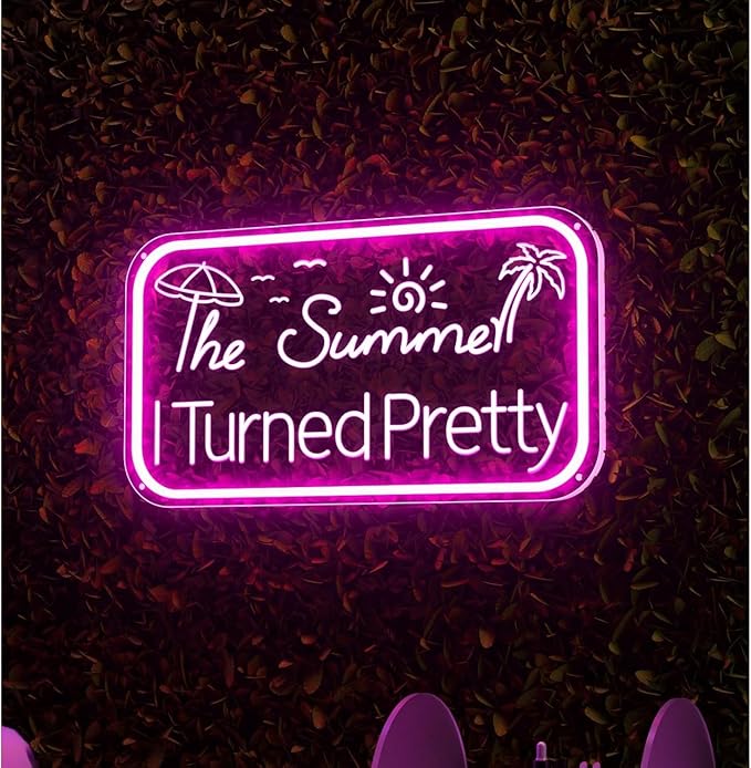 Summer I Turned Pretty LED Neon Sign for Wall Decor USB Adjustable Brightness Living Room Bars Barbers Man Cave Halloween Christmas Birthday Art Wall Decor