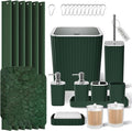 XLHOMO Bathroom Set- 25PC Green Bathroom Sets, Bathroom Set with Shower Curtain and Rugs, Dark Green Shower Curtain Set, Bathroom Accessories Set, Bathroom Trash Can