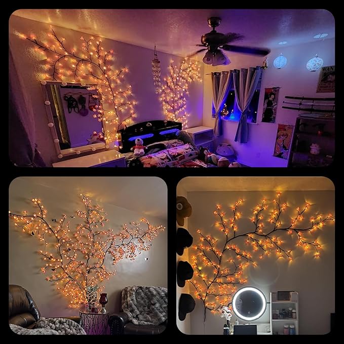 LED Tree Branch Lights for Wall 5.91 FT 96LEDs Cherry Blossom Lights with Remote and 8 Lighting Modes Cherry Blossom Garland Willow Vine Light for Bedroom Indoor Wall Wedding Christmas Decor