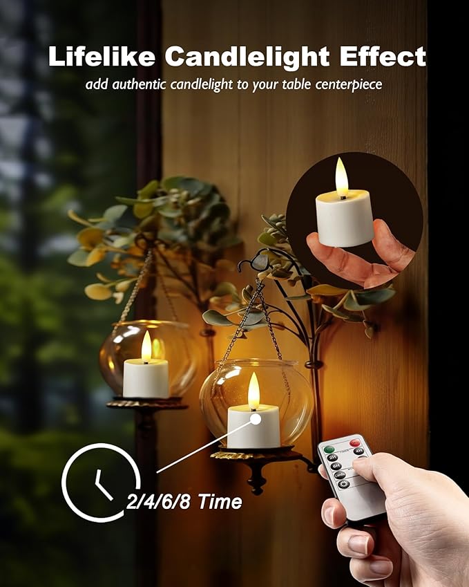 Remote Candles, 12Pcs Timer LED Votive Candle, Realistic 3D Flickering Flameless Tea Lights Candle Battery Operated with 2/4/6/8H Timer for Home Decor- White Base