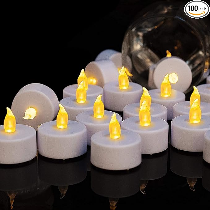 Battery Operated Tea Lights Candles: 100 Pack Realistic and Bright Flickering Holiday Gift Flameless Candles LED Electric Tea Candles for Seasonal & Festival Party Home Decoration (Warm Yellow)