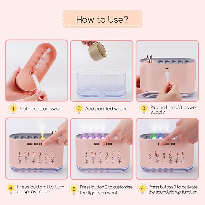 5 Nozzle Music Sensing Cool Mist Humidifier,Humidifier Diffuser with 20 Color LED Light, 700ML Essential Oil Diffuse, Auto Shut Off, Aroma Diffuser for Bedroom Home Office Yoga (Pink)