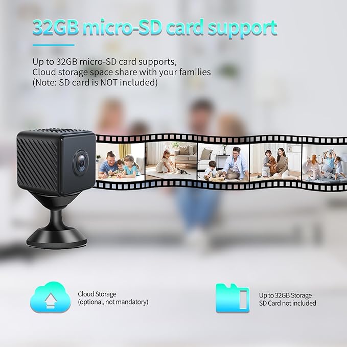 Mini Camera 2026 Upgrade Security Wireless Camera Small Home WiFi 1080P Micro Magnetic Nanny Cam with Motion Detection Wide Angle Cloud & SD Storage Night Vision No Need WiFi Tiny Cameras for Indoor