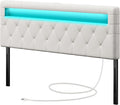 GREENSTELL Headboard for Full Size Bed with 60,000 DIY Color of LED Light, USB & Type C Post, Attach Frame, Height Adjustable, White Leather Wall Mounted Head Boards Only, Sturdy & Stable, Full