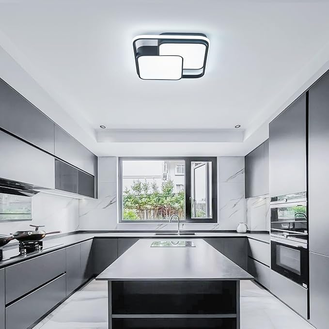 Modern LED Ceiling Light Fixture, 15.7in Dimmable Black Square Flush Mount Ceiling Lights with Remote, Bedroom Ceiling Lamp LED Chandelier for Living Room Kitchen Hallway Laundry, 60W