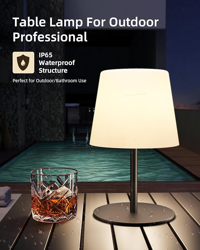 EZVALO Outdoor Cordless Table Lamp, IP65 Waterproof 4500mAh Rechargeble Shower Lamp, Dimmable Touch Lamp, LED Night Light Lamp for Bathroom Patio Camping Restaurant Home 1 Pack (Black)
