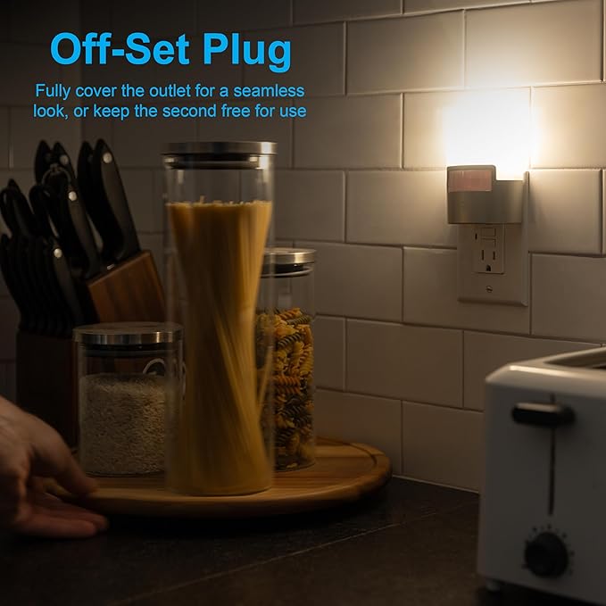 GE LED Motion Sensor Night Light, Plug into wall, 40 Lumens, Soft White, UL-Certified, Energy Efficient, Ideal Nightlight for Bedroom, Bathroom, Kitchen, Hallway, 46633, Silver, 2 Pack