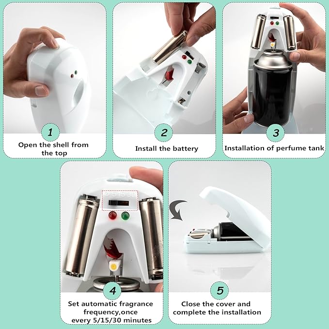 Automatic Air Freshener Dispenser – Wall Mounted Time Mist Spray for Home, Bathroom & Office – Battery Operated Scent Sprayer Compatible with Commercial Air Fresheners(White)