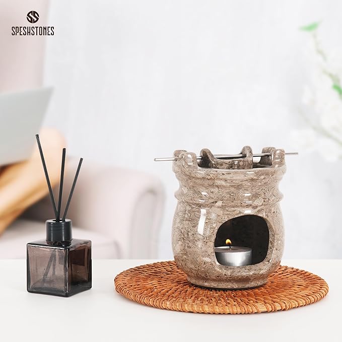 Marble Essential Oil Burner for Scented Oil 4.5 Inch Oceanic Wax Melt Warmer & Tealight Candle Holder for Home Decor, Stone Aromatherapy Diffuser for Office and Room Fragrance