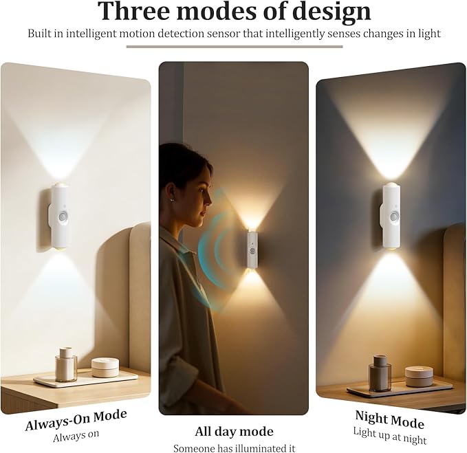 4 Pcs Smart Motion Sensor Wall Lamp, Rechargeable RGB LED Smart Motion Light, Magnetic Mount Step Lights for Bedroom, Hallway, Courtyard, Holiday Decor, Bathroom - Multi Color Changing (3 Colors)