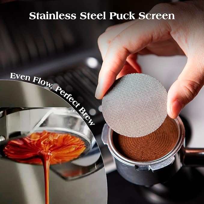 7 PCS Espresso Accessories Kit: 51mm Espresso Tamper, Coffee Distributor, Puck Screen, Dosing Funnel and WDT Tool, Premium Espresso Tool Set Fits Delonghi 51mm Machines and Portafilter