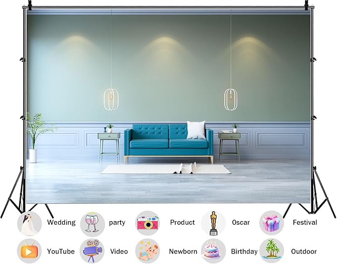 Modern Living Room Sofa Backdrop Voice Assistant Device Interior Apartment Luxury House Background Nordic Style Party Decorations Smart Speaker Integration Live Video Zoom Calls Props 8X8ft Fabric