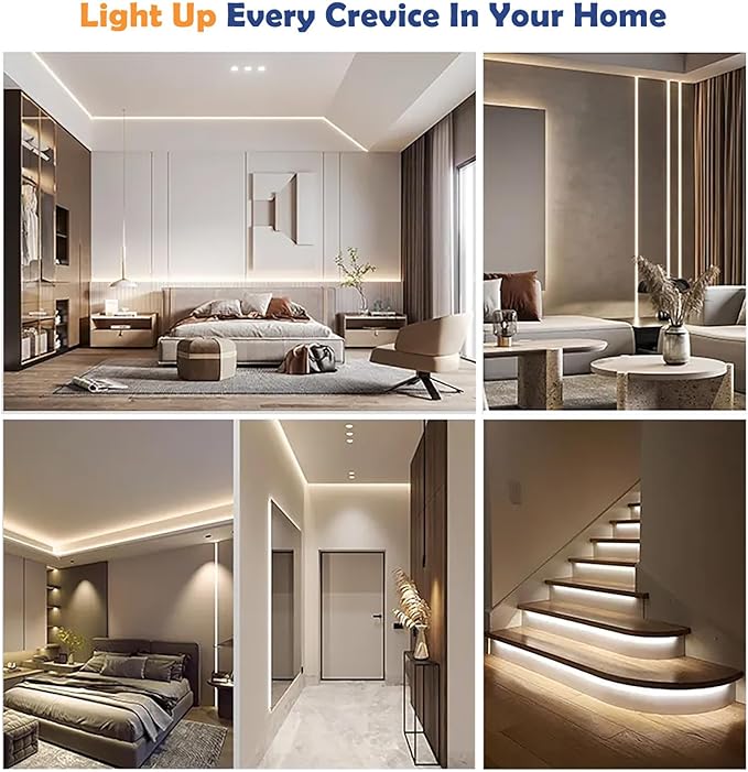 50ft 4000K DC 24V COB LED Strip Light ETL Listed, 0-100％ Brightness Dimmable Bright Warm White Led COB Strip Light, Led Strip Light for Stair, Cabinet, Room(Include AD/DC Adapter and Remote)