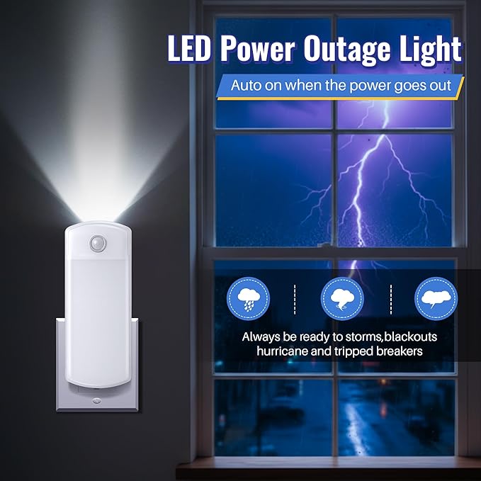 2 Pack LED Power Failure Light, 4 in 1 Rechargeable Plug in Flashlights with Motion Detection, LED Emergency Lights for Home Power Failure Black Outs Hurricane Supplies