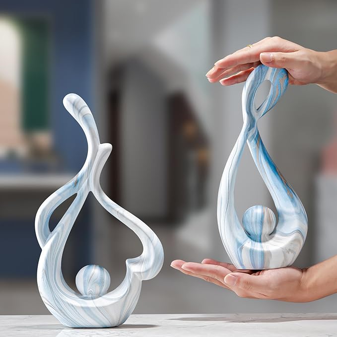 Blue Sculpture Home Decor, Dining Room Table Centerpiece, Ceramic Statue Table Decoration for Living Room, Abstract Sculpture Bookshelf tv Stand Entry Table Decor