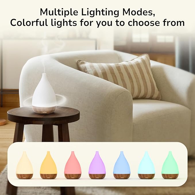 Ultrasonic Essential Oil Diffuser, Home Fragrance Aroma Diffuser with Auto Shut-Off, 8-Color Night Light & Ultra-Quiet Operation, BPA-Free Portable Aromatherapy Humidifier for Home (Dark)
