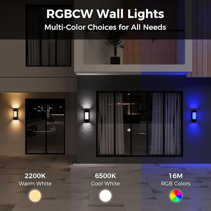 XMCOSY+ Outdoor Wall Lights, 2100LM Smart LED Porch Lights Outdoor, RGBCW Exterior Lighting Sconce, Wi-Fi Control, Compatible with Alexa, IP65 Waterproof, 2 Pack