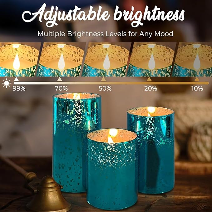 Rechargeable Flameless Candle, Flickering LED Pillar Glass Fake Candle with Remote and Timer, Built-in Battery Real Wax Electronic Candle for Room Decoration, Set of 3