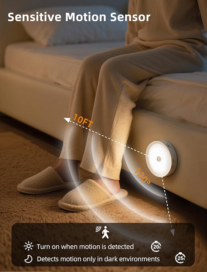 Under Cabinet Lighting, LED Puck Lights with Remote, Rechargeable Motion Sensor Lights Indoor, Dimmable Stick On Lights 3 Color Temps & 12 RGB Under Counter Lights for Kitchen, Closet White 6 Pack