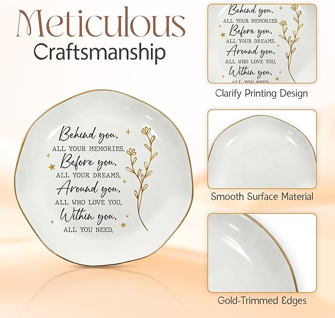 OASSIE Graduation Gifts for Women - 4"x4" Round-Shaped Ceramic Jewelry Dish Tray - Thank You Inspirational College High School Graduation Gifts for Friend Sister Her, Decorative Trinket Dish