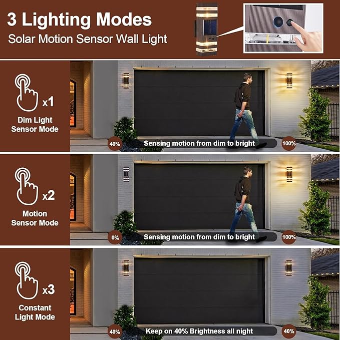 Oil Rubbed Bronze Solar Outdoor Wall Lights with 3-Mode Motion Sensor Outside Sconces Up Down Solar Porch Light Fixtures 3000K 500LM Dusk to Dawn Modern Exterior Wall Lamp for House Garage Front Door