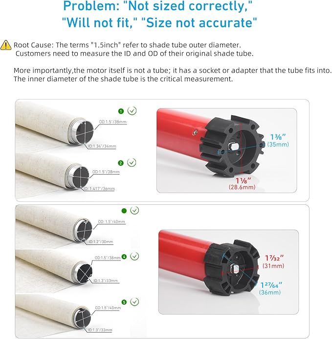 Rollerhouse Rechargeable Wireless Tubular Roller Shade Motor Kit, with Remote Control for Motorized Electric Roller Blind Shades, 1.5 inch Tube