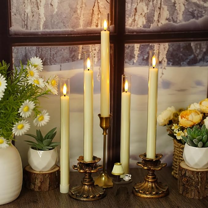 Flameless Taper Candles,with Remote and Timer Flickering Flameless Candles,6 Pack Led Candles, Battery Operated Candles，Christmas,Halloween Decorations (Ivory)