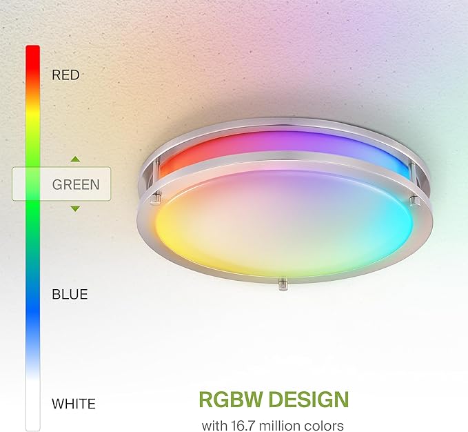 ASD LED 14" Round Flush Mount Lighting, Close to Ceiling Light Fixture | Smart, Multicolor, Dimmable, ETL Listed | 21W 1429LM RGB-2700-6500K 120V | Low Profile Double Ring Lamp | Nickel, 4 Pack