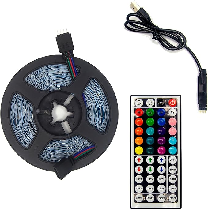 USB LED Strip 60 Lights Per Meter RGB Color with APP and IR Remote 5050 SMD LED for Bedroom,Home,TV Backlight, Multicolor with Remote Control (Black, 5 Meter 300 Lights)