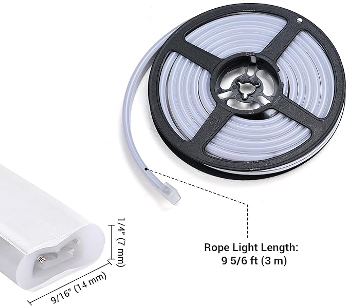 DELight AC 110-120V Waterproof IP65 Cozy 2700K Warm White Extension 10ft Railing Neon Rope Lights with Remote Control Dimmable Cuttable Flexible LED Strip Lights Outdoor Patio Retro Vibe DEL-D10W