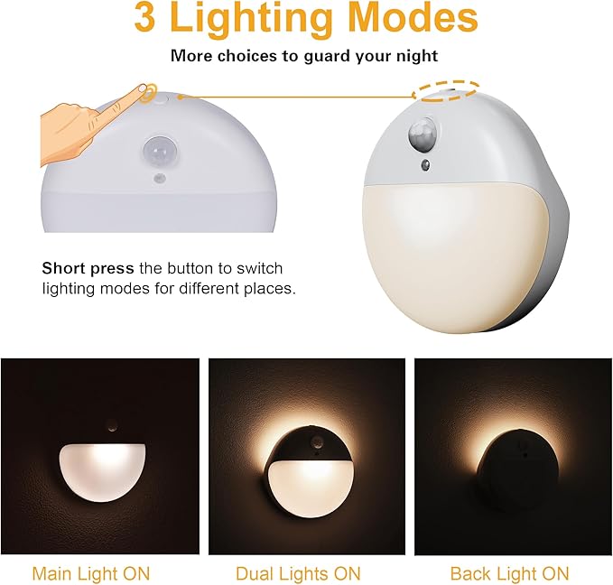 6 Pack Stair Lights Indoor, 2.6" Small Stick on Lights, Dimmable Motion Sensor Night Light, 3 Light Modes, Portable Battery Night Light for Corners, Cabinet, Toilet, Bedroom, Kids, Warm White
