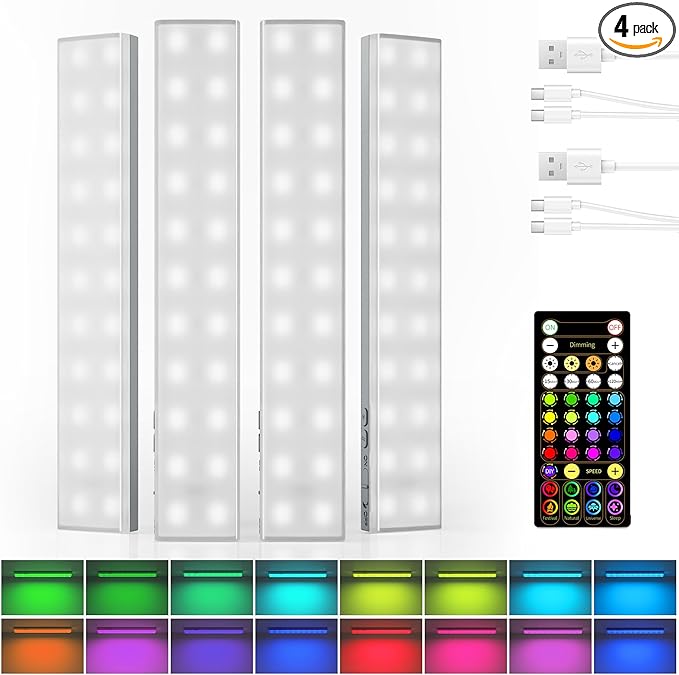 EZVALO 80 Color Changing Light Bars, 1800mAh Rechargeable Battery Operated Under Cabinet Lighting Wireless, Magnetic, Under-Counter Light Fixtures with Remote for Kitchen, Shelves, Home Bar, 4Pack
